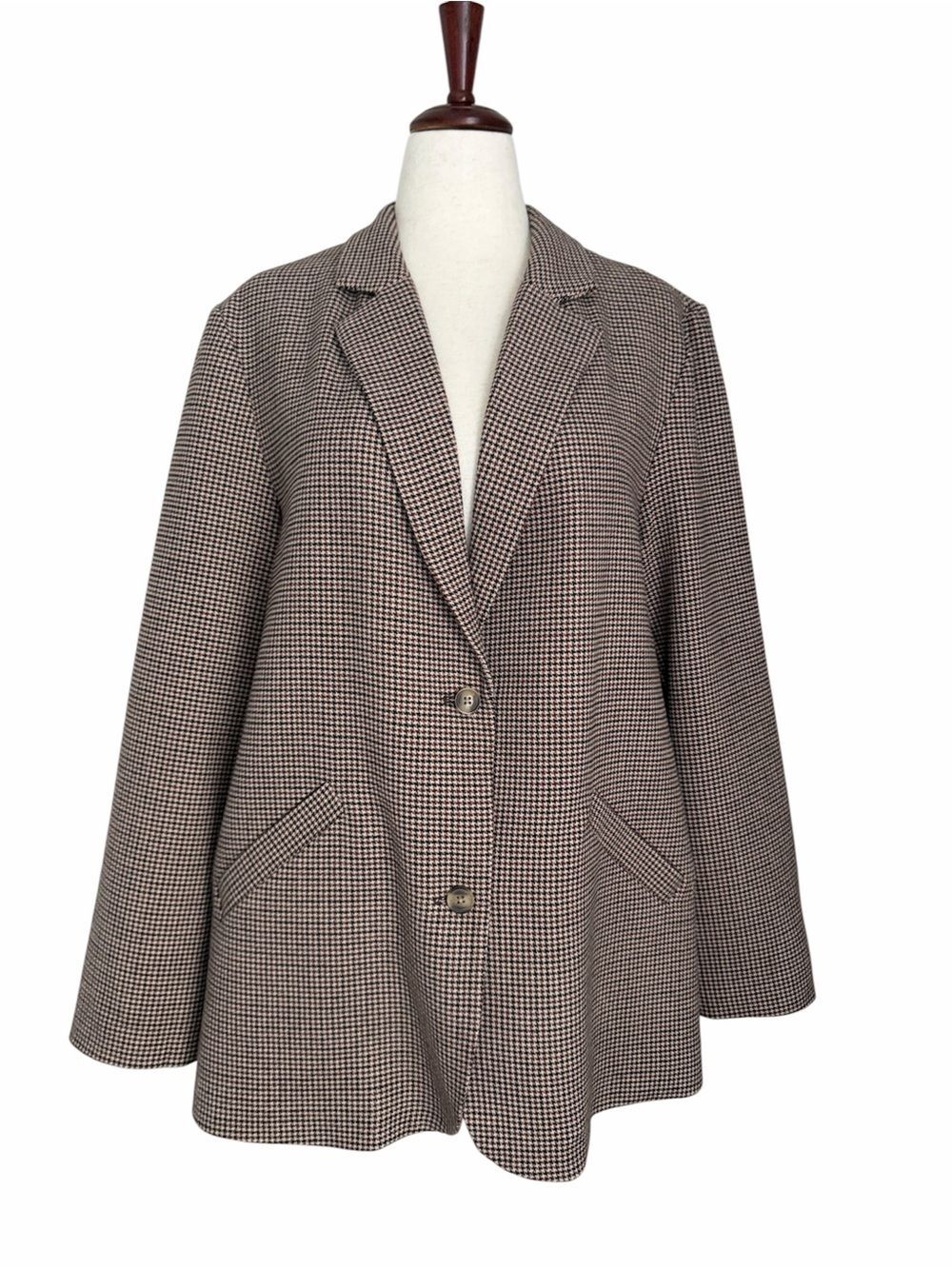 American Eagle Womens XL Oversized Houndstooth Blazer Brown Plaid Jacket